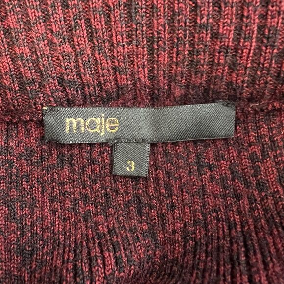 Maje Marled Bordeaux Midi Skirt Size L Red Maroon Sweater Rib Knit Form Fitting - Picture 8 of 9